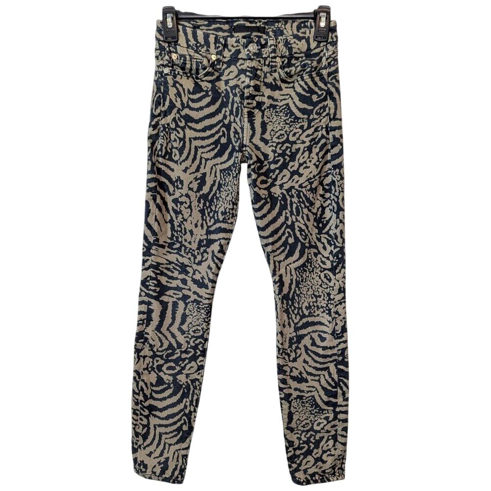 7 For All Mankind 7FAM The Ankle Skinny Jeans Royal Leopard Print Size 25